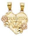 Share some love this Mother's Day. A breakaway charm makes the perfect gift when given from daughter to mother. This engraved charm features the words Daughter and Mom in 14k gold and 14k rose told. Chain not included. Approximate length: 8/10 inch. Approximate width: 7/10 inch.