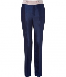 Add instant sophistication to your look with these luxe tuxedo-style silk pants from Marc by Marc Jacobs - Contrasting wide waistband with button tab details, front crease, on-seam pockets, back welt pockets with buttons, slim fit - Pair with a sheer blouse, platform pumps, and a statement clutch