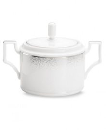 A fine mist of platinum dots settles along the sumptuous white china of this Alana Platinum sugar bowl, bringing elegant allure to every memory-making occasion. From Noritake. A fine mist of platinum dots settles along the sumptuous white china of this Alana Platinum sugar bowl, bringing elegant allure to every memory-making occasion. From Noritake.
