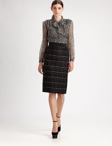 Textural tweed, woven in a chic, geometric pattern and tailored in a classic pencil silhouette.Grosgrain waistbandBack ventConcealed back zipFully linedAbout 27 longAcrylic/polyester/acetate/mohair/polyamideDry cleanMade in Italy of imported fabricModel shown is 5'11 (180cm) wearing US size Small. Textural tweed, woven in a chic, geometric pattern and tailored in a classic pencil silhouette.Grosgrain waistbandBack ventConcealed back zipFully linedAbout 27 longAcrylic/polyester/acetate/mohair/polyamideDry cleanMade in Italy of imported fabricModel shown is 5'11 (180cm) wearing US size Small.