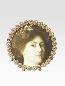 Carefully placed Swarovski crystals lend a floral touch to this charming little frame, handcrafted in antique goldplated pewter. From the Canary Diamond Collection Swarovski crystal detail About 4½ diam. Handmade in USA Carefully placed Swarovski crystals lend a floral touch to this charming little frame, handcrafted in antique goldplated pewter. From the Canary Diamond Collection Swarovski crystal detail About 4½ diam. Handmade in USA