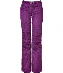 Stay stylish from the lodge to the slopes in these ultra-luxe shimmering ski pants from Jet Set - Zip fly, zippered back pockets, adjustable belt at front with elasticized waistline in back, zippered ankles, layered lining from knee to ankle with elasticized cuff and silicone band for hold - Slim, flared silhouette - Style with a figure-hugging cashmere pullover, shearling boots, and a sleek parka Stay stylish from the lodge to the slopes in these ultra-luxe shimmering ski pants from Jet Set - Zip fly, zippered back pockets, adjustable belt at front with elasticized waistline in back, zippered ankles, layered lining from knee to ankle with elasticized cuff and silicone band for hold - Slim, flared silhouette - Style with a figure-hugging cashmere pullover, shearling boots, and a sleek parka