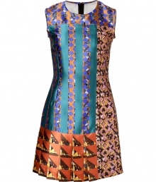 With its vivid graphic patterning and myriad of bright colors, Peter Pilottos silk dress is a chic choice for fashion-forward looks - Round neckline, sleeveless, pleated panel detail at hemline, hidden back zip - Tailored fit - Wear heels and just as bright accessories