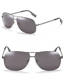 Hugo Boss' navigator sunglasses, a timeless classic now in a modified silhouette with polarized lenses. Hugo Boss' navigator sunglasses, a timeless classic now in a modified silhouette with polarized lenses.