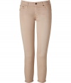 Stylish pants in beige cotton blend - Stunningly sexy - Cut like classic 5 pocket jeans - In the new, cropped length, casually rolled up - Pants fit real popping, but super comfy - Style hit and mega-trendy fave for young women - With a tunic, shirt with XL cardigan, denim shirt