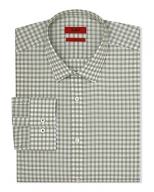 A slim-fit HUGO dress shirt touts traditional barrel cuffs and a check pattern for streamlined office polish. A slim-fit HUGO dress shirt touts traditional barrel cuffs and a check pattern for streamlined office polish.