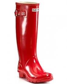 Classic Hunter Boots Huntress in glossy rubber--a sleek rainy day essential with dapper buckle and ample room..