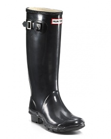 Classic Hunter Boots Huntress in glossy rubber--a sleek rainy day essential with dapper buckle and ample room..