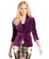 Celebrate fall in sumptuous style--a gorgeous plum hue and soft velvet fabrication make this blazer a must-have.