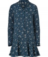 Inject a vintage edge into your lady-chic looks with Paul & Joes incredibly feminine floral print silk shirtdress - Softly pointed collar, long sleeves, buttoned cuffs, covered partial button-down front, ruffled mini-skirt - Loosely tailored fit - Wear with fun flats and a leather carryall tote to work