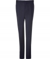 Add a high style kick to your black tie look with these modernized navy tuxedo pants from Marc Jacobs - Flap front, buttoned waist tabs, off-seam pockets, contrasting black panel at leg, back welt pockets with buttons, creasing at leg, slim fit - Pair with a matching jacket, or edge it up with a tee and a leather biker jacket