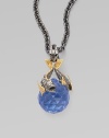 Goldplated and black rhodium plated sterling silver fish swim atop a sapphire crystal, strung on a long elegant chain.Sapphire crystal Goldplated sterling silver Black rhodium plated sterling silver Chain length, about 30 Pendant width, about 1½ Lobster clasp Imported
