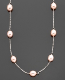 A sweet and delicate choice for feminine flair. Sterling silver and pink freshwater pearl (7.5-8 mm) tin cup necklace measures 17 inches with a 2-inch extender. A sweet and delicate choice for feminine flair. Sterling silver and pink freshwater pearl (7.5-8 mm) tin cup necklace measures 17 inches with a 2-inch extender.