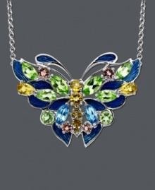 Illuminate your neckline with Town & Country's fluttering find. Capture the colors of the rainbow with citrine (3/4 ct. t.w.), pink tourmaline (1/3 ct. t.w.), blue topaz (1/2 ct. t.w.) and peridot (2-3/8 ct. t.w.) set in sterling silver. Approximate length: 18 inches. Approximate drop: 1 inch x 1-1/2 inches. Illuminate your neckline with Town & Country's fluttering find. Capture the colors of the rainbow with citrine (3/4 ct. t.w.), pink tourmaline (1/3 ct. t.w.), blue topaz (1/2 ct. t.w.) and peridot (2-3/8 ct. t.w.) set in sterling silver. Approximate length: 18 inches. Approximate drop: 1 inch x 1-1/2 inches.