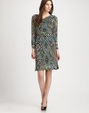 EXCLUSIVELY AT SAKS. A dynamic Aztec-inspired print dresses up this ruched, asymmetrical design.Asymmetrical necklineLong sleevesRuched bodiceConcealed back zipFully linedAbout 25 from natural waist95% polyester/5% spandexDry cleanImportedModel shown is 5'10½ (179cm) wearing US size 4. 