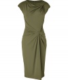 Bring alluring style to your office-to-evening look with this draped Michael Kors dress - Bateau neck with draped twist detail, cap sleeves, defined waist with knot and draping, back seaming detail, concealed back zip closure - Style with patterned tights, a slim leather trench, and platform heels