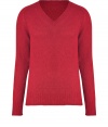 Elegant, streamlined staples anchor any wardrobe, and this red pullover from Marc Jacobs proves a ready addition to any closet - Crafted from a soft, lighter-weight virgin wool and alpaca blend - Slim, straight cut - V-neck and rib trim at hem and cuffs - Seamlessly transitions from work to weekend and pairs perfectly with jeans, chinos, cords or dress trousers