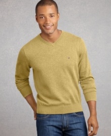 This classic V-neck with color accent goes great with jeans or chinos, t-shirts, button downs or beneath a blazer. This classic V-neck with color accent goes great with jeans or chinos, t-shirts, button downs or beneath a blazer.