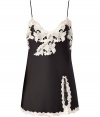 Sexy black and ivory short chemise - Turn up the heat in the boudoir with this lovely silk-blend chemise - Flattering slim straps and adorable lace detail - Perfect for quality time between the sheets