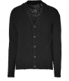 Old-school cool gets a super soft remix in Closeds black chunky knit cardigan, perfect for layering over sleek daytime separates - V-neckline, long sleeves, ribbed trim, button-down front - Contemporary straight fit - Wear with tees and broken-in jeans, or with button-downs, tailored trousers, and favorite fashion sneakers