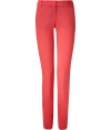 Stylish pants in fine, viscose and synthetic fiber blend - Especially comfortable, thanks to a touch of stretch - Vibrant and on-trend in bright coral - Lower rise, slim cigarette cut crops at ankles - Tab waist, belt loops and slash pockets at sides - Crease detail flatters and elongates the leg - Versatile and ultra-chic, seamlessly transitions from work to weekend - Pair with a silk blouse, blazer and peep toe pumps, or go for a more casual look with a tunic top and flat sandals