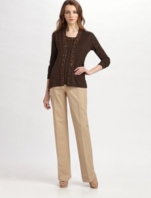 This classically tailored silhouette is rendered in soft stretch cotton for a more fitted, feminine look. Hook-and-bar tab and button closure Zip front Waist darts Inseam, 33 96% cotton/4% wlastane Dry clean Imported This classically tailored silhouette is rendered in soft stretch cotton for a more fitted, feminine look. Hook-and-bar tab and button closure Zip front Waist darts Inseam, 33 96% cotton/4% wlastane Dry clean Imported