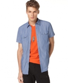 Any way you want it. This versatile shirt from Kenneth Cole Reaction looks just as good open over a tee as it does all buttoned up. Any way you want it. This versatile shirt from Kenneth Cole Reaction looks just as good open over a tee as it does all buttoned up.