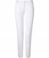 With a streamlined look in pristine white cotton stretch, Emilio Puccis tailored jersey trousers are as flattering as they are chic - Side and buttoned back slit pockets, zip fly, hidden closure, belt loops - Tailored fit, slim straight leg - Wear with bright printed tops sleek leather accessories