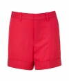 Classic convertible red twill shorts - These classically preppy shorts bring a pop of color to your day look - Slim, straight cut with front on-seam pockets and back flap pockets, belt loops, and cuffed hem - Pair with a striped tee, tailored blazer, and espadrilles