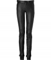 Rock n roll-inspired style goes ultra-luxe in these leather biker pants from British heritage brand Belstaff - Snap tab front, exposed zip fly, back zip welt pockets, stitch-detailed side panels at thigh, seaming at knee, belted hems with zip detailing - Straight leg, slim fit - Wear with an asymmetrical hem blouse or a simple long sleeve tee and platform pumps