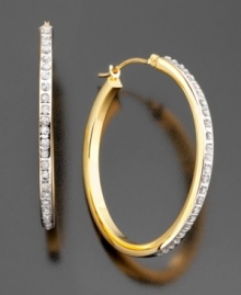 These fun hoop earrings add a little bling to your bangle. Featuring round-cut diamond accents set in 14k gold. Approximate diameter: 1 inch.