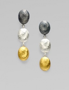 Beautifully textured drops in two-tone sterling silver and radiant 24k gold. Two-tone sterling silver24k goldDrop, about 1¾Post backImported 