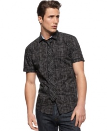 Change up your everyday pattern with this plaid shit with removable tie from INC International Concepts.