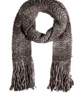 An ultra cool finish to your cold weather look: Antik Batiks chunky knit amber/grey heather scarf - Long fringed ends - Wear with urban outerwear and colorful accessories