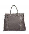 Luxurious bag in fine, grey leather - trendy, lightly crinkled look - fashionable, roomy satchel shape - with stylish zip details - two short carry handles - a brilliant, posh everyday favorite bag that fits a business suit as well as a biker look