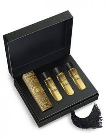 From the Arabian Nights Collection, Oud is an extremely rare and precious oil found in Agarwood, the resinous heartwood of the Aquilaria tree from southeast Asia. The oil itself is dark in coloration and has a complex scent, being warm and woody, yet strongly animalistic. Incense, mystic perfume whose smoke was said to be one ofthe links between mortals and Gods, is combined with oud, giving birth to a fragrance that is mysterious and warm, yet stunningly modern. From the Arabian Nights Collection, Oud is an extremely rare and precious oil found in Agarwood, the resinous heartwood of the Aquilaria tree from southeast Asia. The oil itself is dark in coloration and has a complex scent, being warm and woody, yet strongly animalistic. Incense, mystic perfume whose smoke was said to be one ofthe links between mortals and Gods, is combined with oud, giving birth to a fragrance that is mysterious and warm, yet stunningly modern.