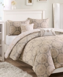Inspired by the traditional splendor of the Spanish city, this Cadiz comforter set evokes a calming effect with muted floral prints. Piped edges adorn shams and decorative pillows for extra flair. Inspired by the traditional splendor of the Spanish city, this Cadiz comforter set evokes a calming effect with muted floral prints. Piped edges adorn shams and decorative pillows for extra flair.