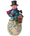 With a cardinal in his hand, Frosty the Snowman captures the wonder of the season. A spectrum of pastel hues and folk art-inspired shapes dance across this cheery snowman.