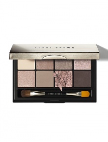 The essence of late summer in 8 sultry shades for that tawny glow that happens just before dusk. Featuring a mix-and-play palette of neutral shadows to transition you effortlessly from summer to fall: a light base shade, six medium lid shades and a dark liner shade. Includes a dual-ended Eye Shadow and Eye Liner brush, all in a sleek mirrored compact so you can apply everything like a pro. The essence of late summer in 8 sultry shades for that tawny glow that happens just before dusk. Featuring a mix-and-play palette of neutral shadows to transition you effortlessly from summer to fall: a light base shade, six medium lid shades and a dark liner shade. Includes a dual-ended Eye Shadow and Eye Liner brush, all in a sleek mirrored compact so you can apply everything like a pro.