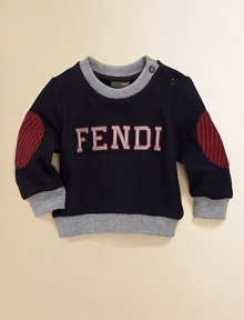 A bold embellished logo and preppy elbow patches take this easy knit pullover to a whole new level of cool.Ribbed crewneckSnap closure at one shoulderLong sleeves with ribbed cuffsRibbed hem94% cotton/6% elastaneMachine washMade in Italy of imported fabric A bold embellished logo and preppy elbow patches take this easy knit pullover to a whole new level of cool.Ribbed crewneckSnap closure at one shoulderLong sleeves with ribbed cuffsRibbed hem94% cotton/6% elastaneMachine washMade in Italy of imported fabric