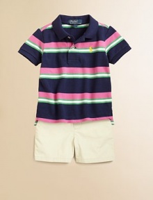 A classic short-sleeved polo shirt is updated in bold striped mesh.Ribbed polo collarShort sleevesButton downUneven vented hemCottonMachine washImported Please note: Number of buttons may vary depending on size ordered. A classic short-sleeved polo shirt is updated in bold striped mesh.Ribbed polo collarShort sleevesButton downUneven vented hemCottonMachine washImported Please note: Number of buttons may vary depending on size ordered.