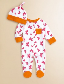 Bright butterflies wing their way across a cozy footie with colorful contrast trim and a matching beanie.Round contrast necklineSnap frontLong sleeves with wide cuffsContrast patch chest pocketSnap legs and contrast feetBeanie with wide contrast cuffCottonMachine washImported Please note: Number of snaps may vary depending on size ordered. Bright butterflies wing their way across a cozy footie with colorful contrast trim and a matching beanie.Round contrast necklineSnap frontLong sleeves with wide cuffsContrast patch chest pocketSnap legs and contrast feetBeanie with wide contrast cuffCottonMachine washImported Please note: Number of snaps may vary depending on size ordered.