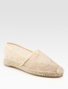 Ladylike lace, leather and espadrille trim join in this utterly chic, semi-sheer design. Lace and leather upperLeather liningRubber solePadded insoleMade in ItalyOUR FIT MODEL RECOMMENDS ordering true whole size; ½ sizes should order the next whole size up. 