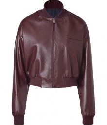 With a classic retro-inspired silhouette and a chic cropped fit, this luxe leather bomber from Jil Sander is a new season essential - Stand collar, front zip closure, long sleeves, welt pockets, elasticized hem and cuffs - Cropped silhouette - Pair with high-waisted skinnies and booties, or go casual cool with sporty separates and favorite fashion sneakers