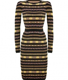 Eye-catching and exquisite, Valentinos black and yellow graphic-knit dress counts as a fashion-forward favorite, tailored to endless pairing possibilities - Rounded neckline, long sleeves, black trim, form-fitting - Pair with peep-toe pumps or flawless ankle boots Eye-catching and exquisite, Valentinos black and yellow graphic-knit dress counts as a fashion-forward favorite, tailored to endless pairing possibilities - Rounded neckline, long sleeves, black trim, form-fitting - Pair with peep-toe pumps or flawless ankle boots