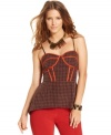 Piped trim and a bustier style adds a sultry appeal to this Bar III houndstooth tank -- perfect for a hot night out!