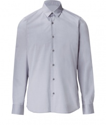 Update your workweek staples with this stylish button-down from Jil Sander - Classic collar, long sleeves, buttoned cuffs, pearly grey button-down front, shirttail hemline - Slim fit - Pair with jeans, tailored trousers, chinos, or cords