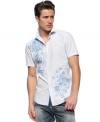 get a fresh take on short-sleeved wovens with this detailed button-front shirt from INC International Concepts.