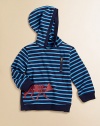 Made of a super-soft modal and cotton blend, this cozy, striped hoodie features a standout wolf print.Attached hoodLong sleevesPullover styleZippered slash pocketRibbed cuffs and hemModal cottonMachine washImported