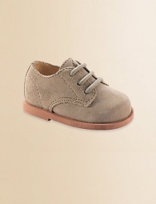 Dress uniform oxfords for the little man in classic dirty buck suede. Suede upper Topstitched details Spot clean Imported Dress uniform oxfords for the little man in classic dirty buck suede. Suede upper Topstitched details Spot clean Imported